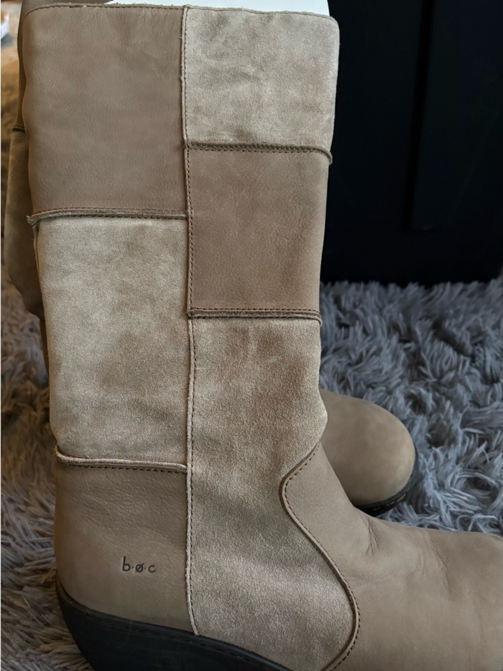 b.o.c. Women's Taupe Patchwork Suede Mid-Calf Boots EUC!!